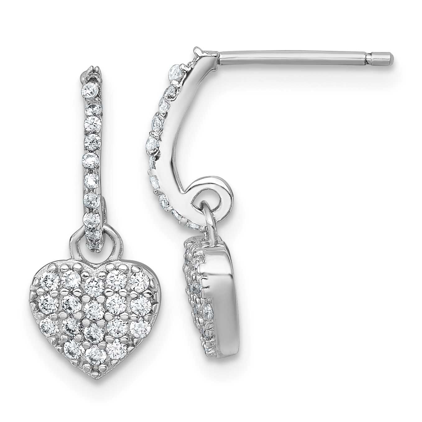 CZ Heart Post Dangle Earrings Sterling Silver Rhodium-Plated Polished, MPN: QE18211, UPC: