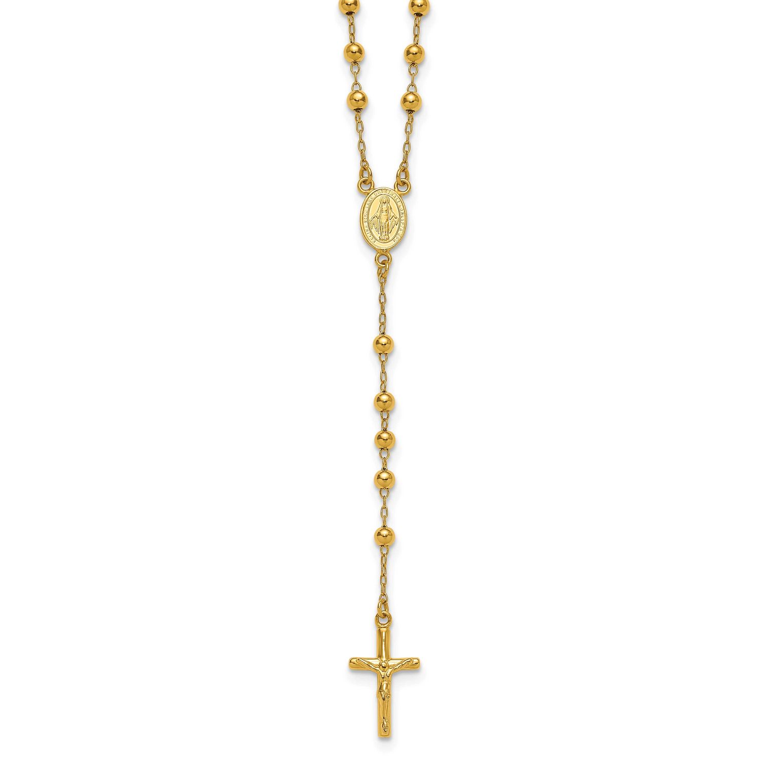 Beaded Rosary 24 Inch Necklace Sterling Silver Gold-Tone Polished, MPN: QH5873-24, UPC: