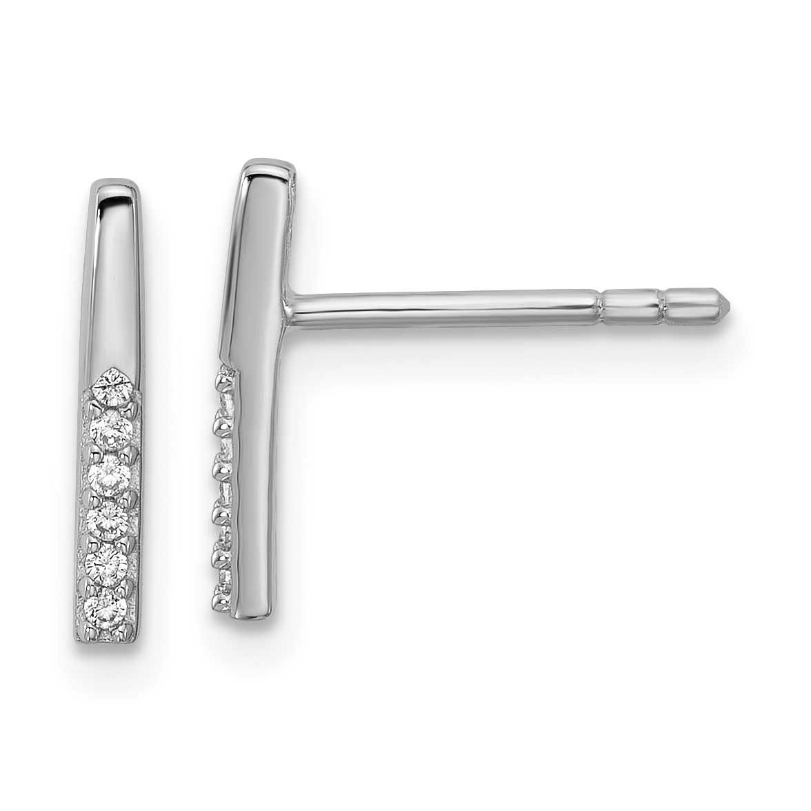 CZ Polished Bar Post Earrings Sterling Silver Rhodium-Plated, MPN: QE18051, UPC: