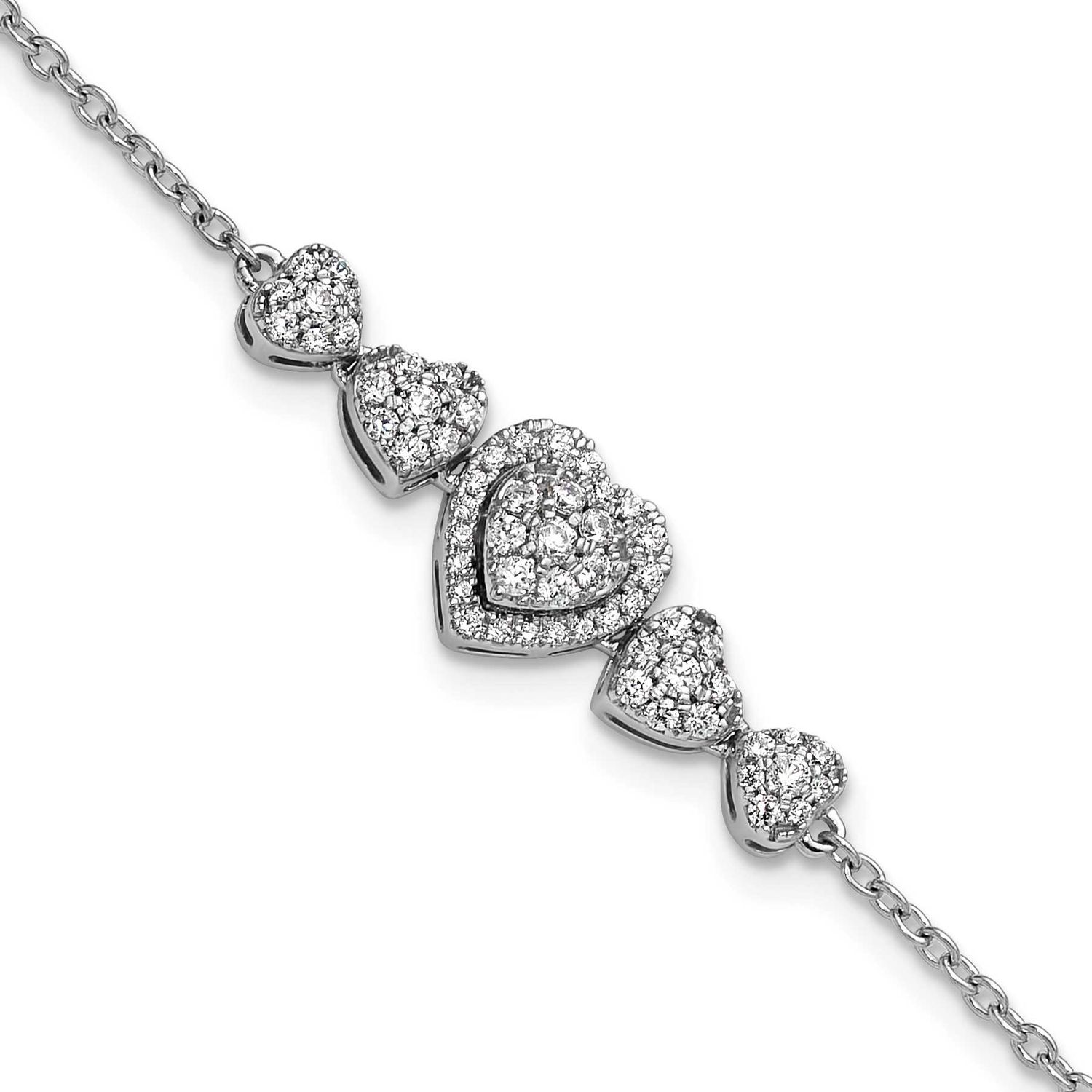Polished Diamond Hearts with 1 Inch Extender Bracelet 14k White Gold, MPN: BM10792-060-WAA, UPC: