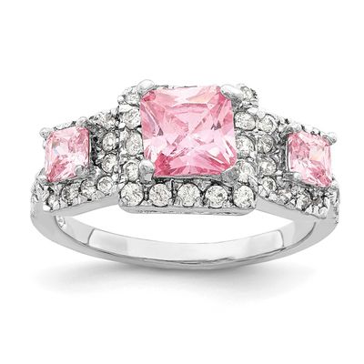 Plated Pink Square CZ Ring Sterling Silver Rhodium-Plated, MPN: QR2314, UPC: 191101285141