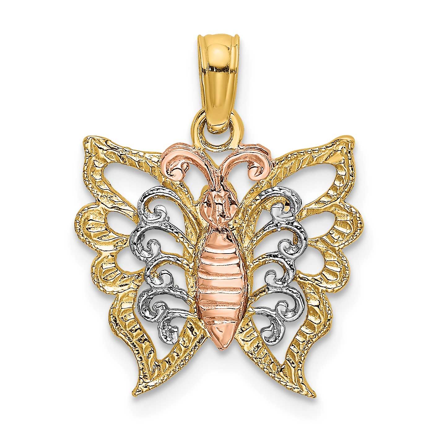 Two-Tone with White Rhodium Butterfly Cut-Out Charm 10k Gold, MPN: 10K9159, UPC: