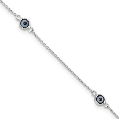 Glass Evil Eye 9 Inch with 1 Inch Extension Anklet Sterling Silver Polished, MPN: QG6889-9, UPC: