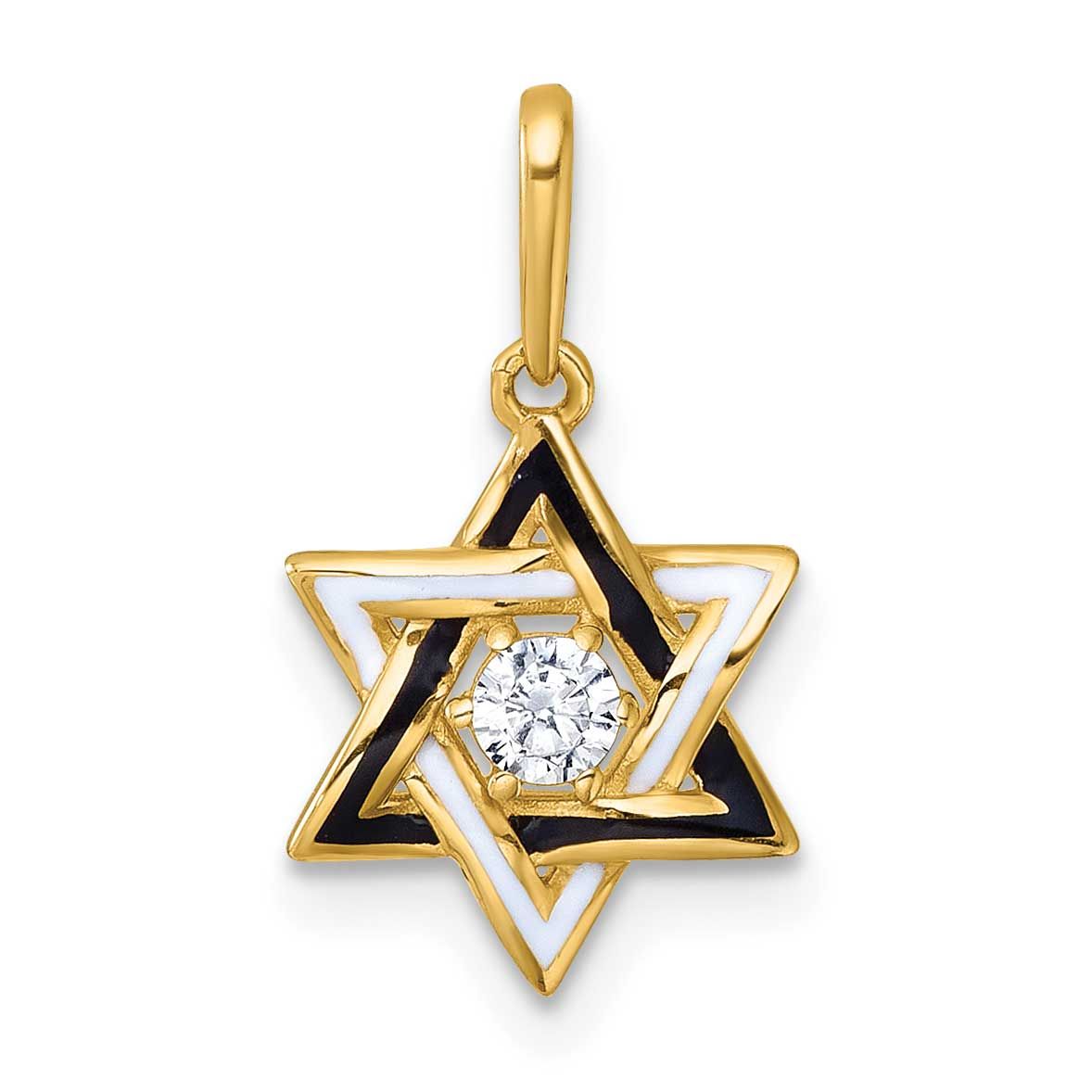 Black &amp; White Enameled and CZ Star of David Pendant 14k Gold Polished, MPN: XR2191, UPC:
