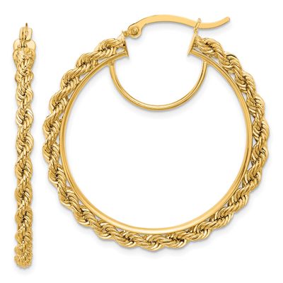 Diamond-cut Rope 2.95mm Hoop Earrings 14k Gold Polished, MPN: ER342, UPC: