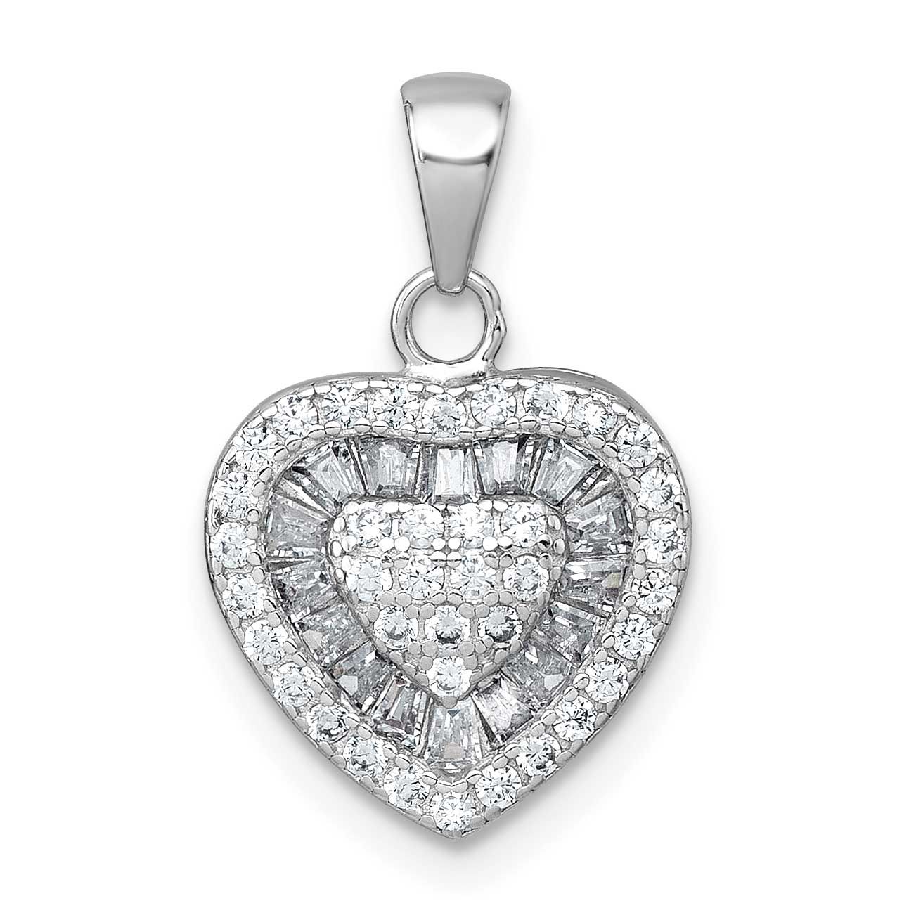 White CZ Heart Pendant Sterling Silver Rhodium-Plated, MPN: QC11553, UPC: