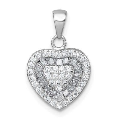 White CZ Heart Pendant Sterling Silver Rhodium-Plated, MPN: QC11553, UPC: