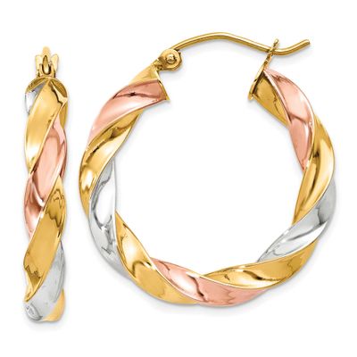 Tri-Color Light Twisted Hoop Earrings 10k Gold, MPN: 10TF653, UPC: