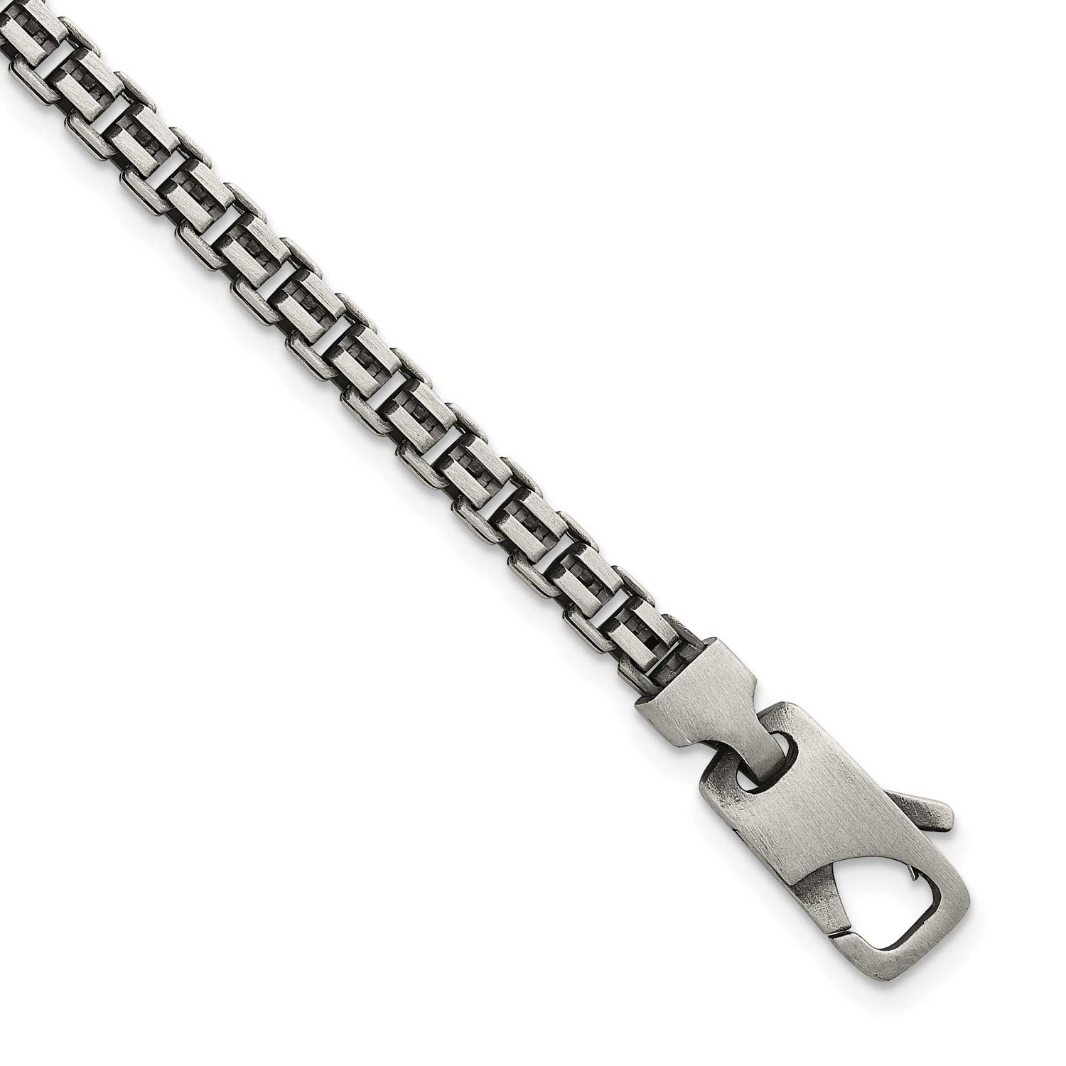 Brushed Fancy Box Link 4mm 7.75 Inch Bracelet Sterling Silver Antiqued, MPN: QG6915-7.75, UPC:
