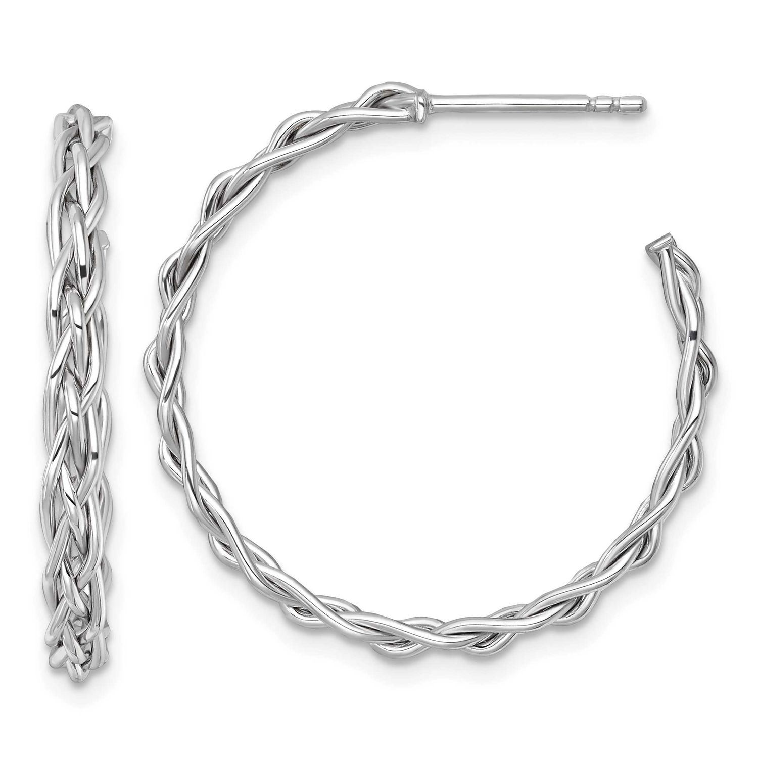 Rhodium-Plated Polished Woven 3mm Post Hoop Earrings 14k White Gold, MPN: TF2563W, UPC: