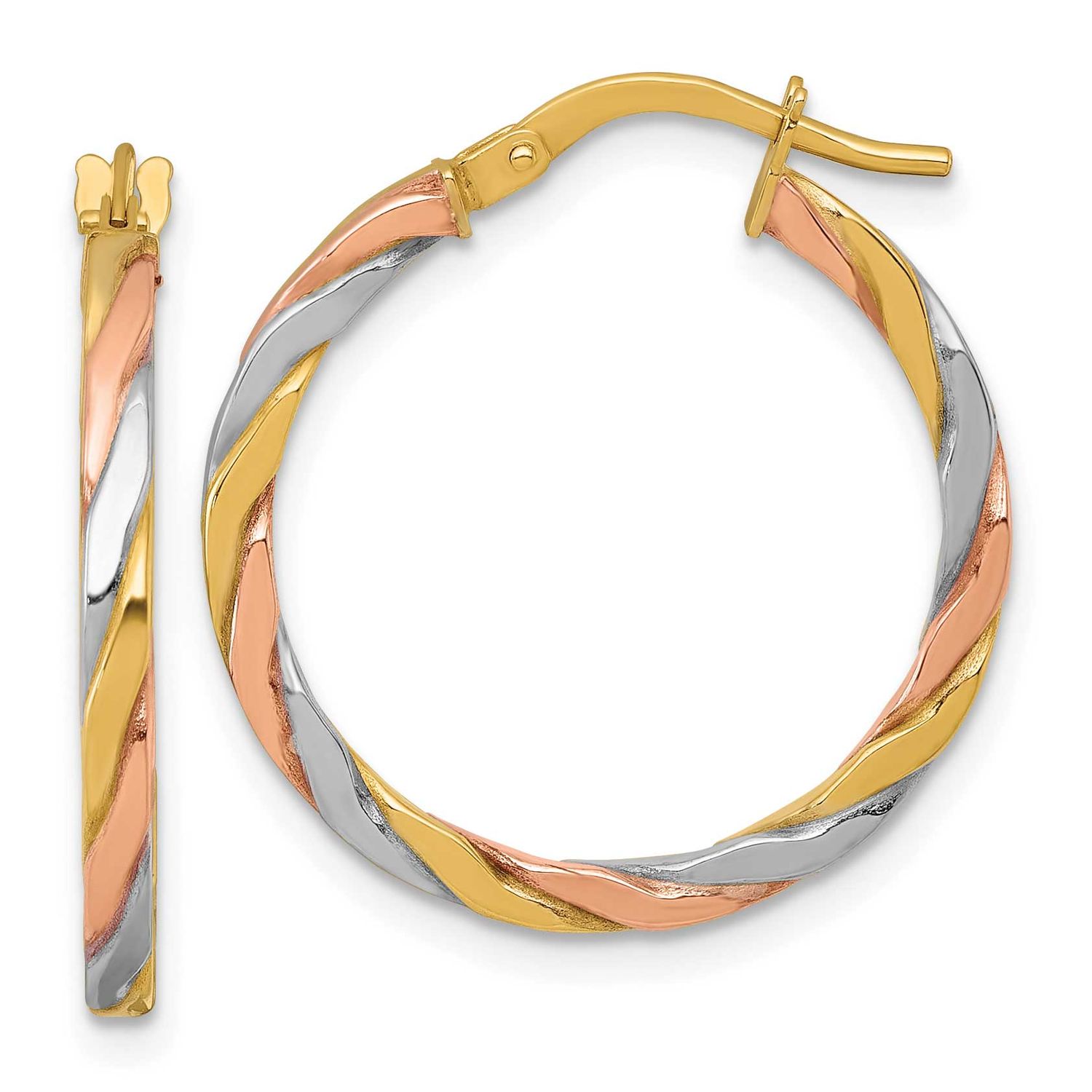 Rose and White Rhodium Polished Twisted Hoop Earrings 10k Gold, MPN: 10ER380, UPC:
