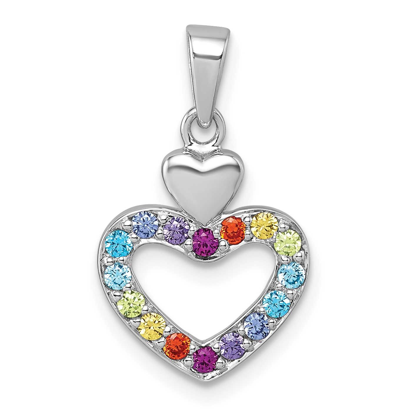 Multi Color CZ Heart Pendant Sterling Silver Rhodium-Plated, MPN: QG7202P, UPC: