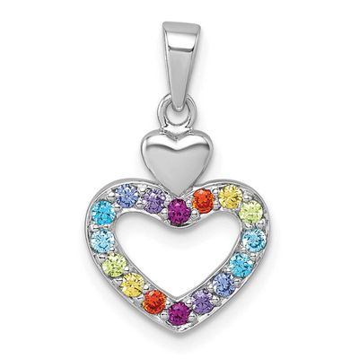 Multi Color CZ Heart Pendant Sterling Silver Rhodium-Plated, MPN: QG7202P, UPC: