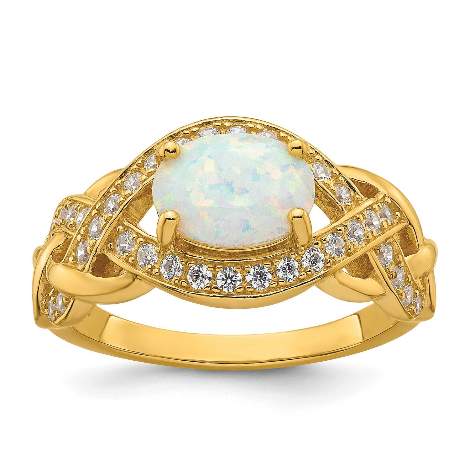Gold-Tone CZ and Created Opal Twisted Ring Sterling Silver Polished, MPN: QR7662, UPC: