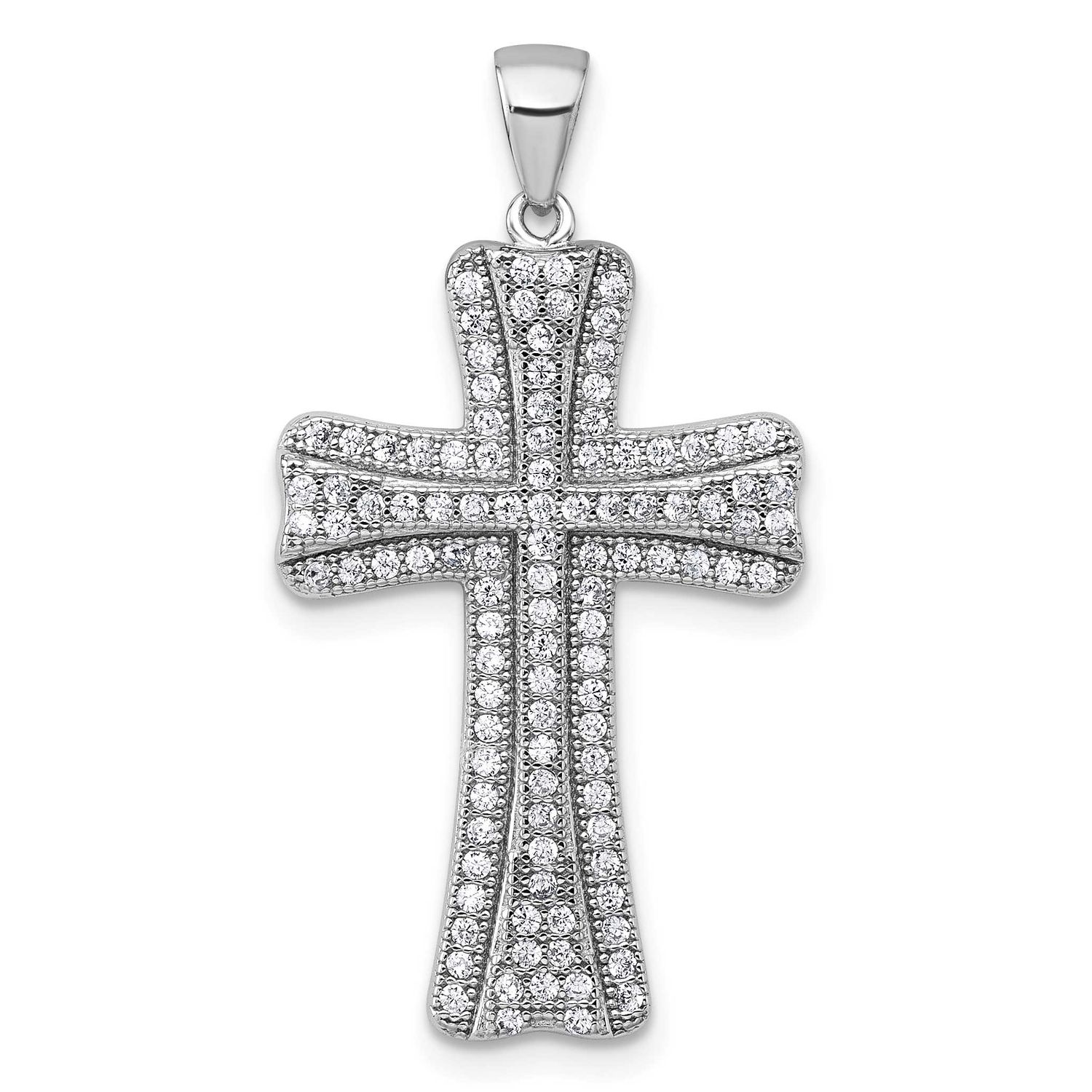 Polished CZ Cross Pendant Sterling Silver Rhodium-Plated, MPN: QC11609, UPC: