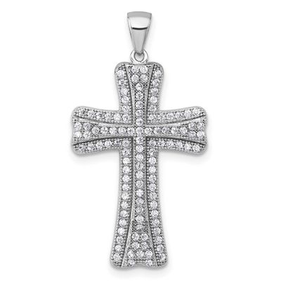 Polished CZ Cross Pendant Sterling Silver Rhodium-Plated, MPN: QC11609, UPC: