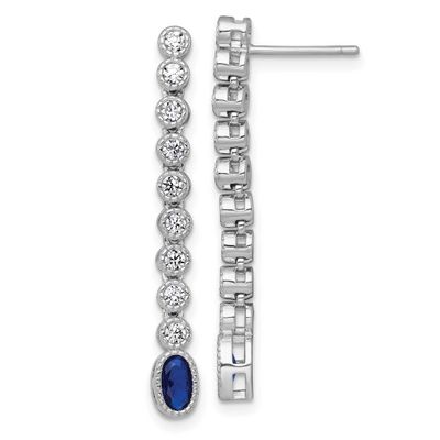 Blue/White CZ Post Dangle Earrings Sterling Silver Rhodium-Plated Polished, MPN: QG6997E, UPC: