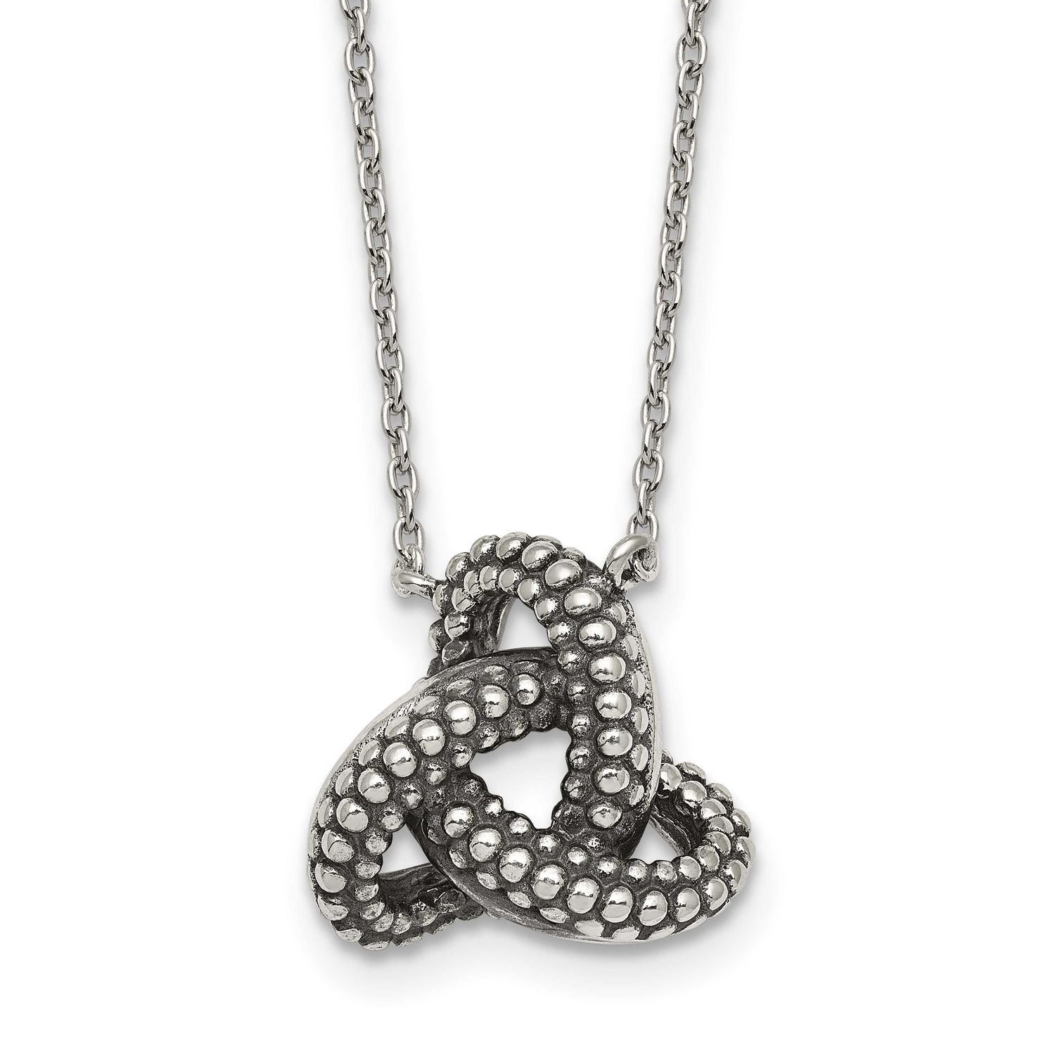Textured Trinity Knot Charm Necklace Sterling Silver Antiqued, MPN: QG7082-16, UPC: