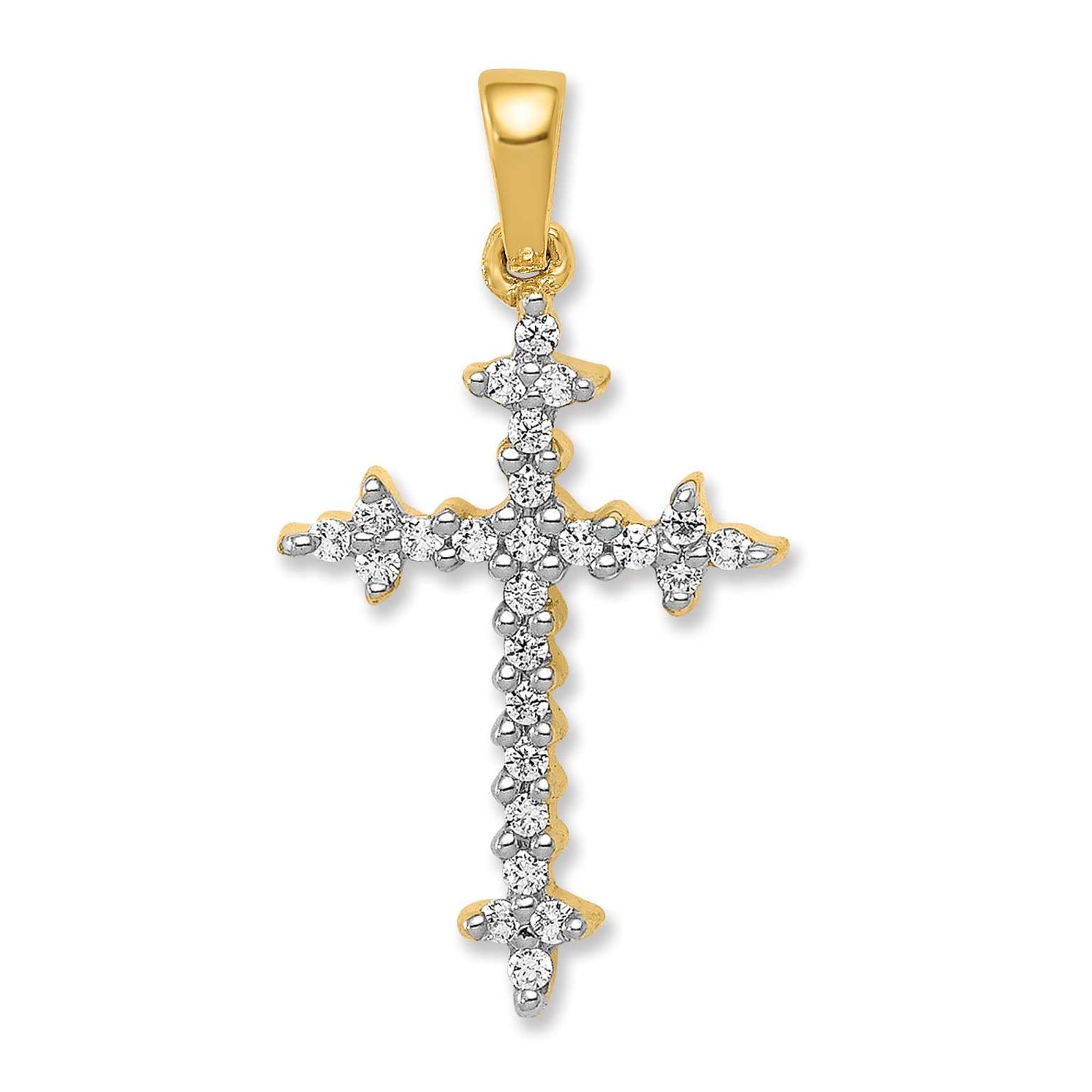 1/5Ct. Diamond Fleur De Lis Cross Pendant 14k Gold &amp; Rhodium, MPN: PM5075-020-YA, UPC: