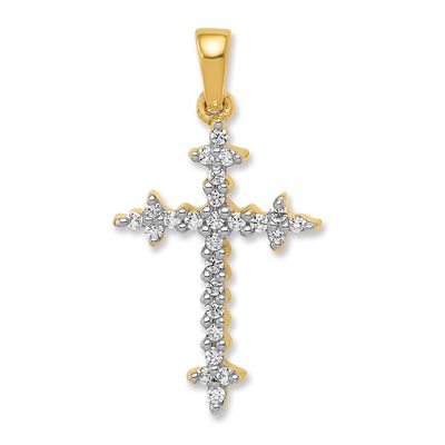 1/5Ct. Diamond Fleur De Lis Cross Pendant 14k Gold &amp; Rhodium, MPN: PM5075-020-YA, UPC: