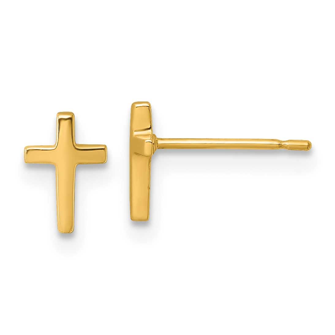 Knife Edge Latin Cross Post Earrings 14k Gold Polished, MPN: YE2314, UPC: