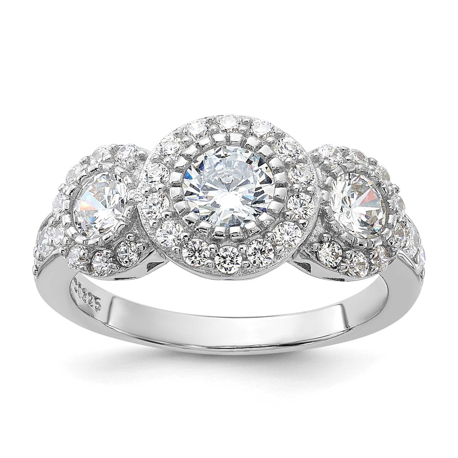CZ 3-Stone Ring Sterling Silver Rhodium-Plated, MPN: QR2049, UPC: 886774117850