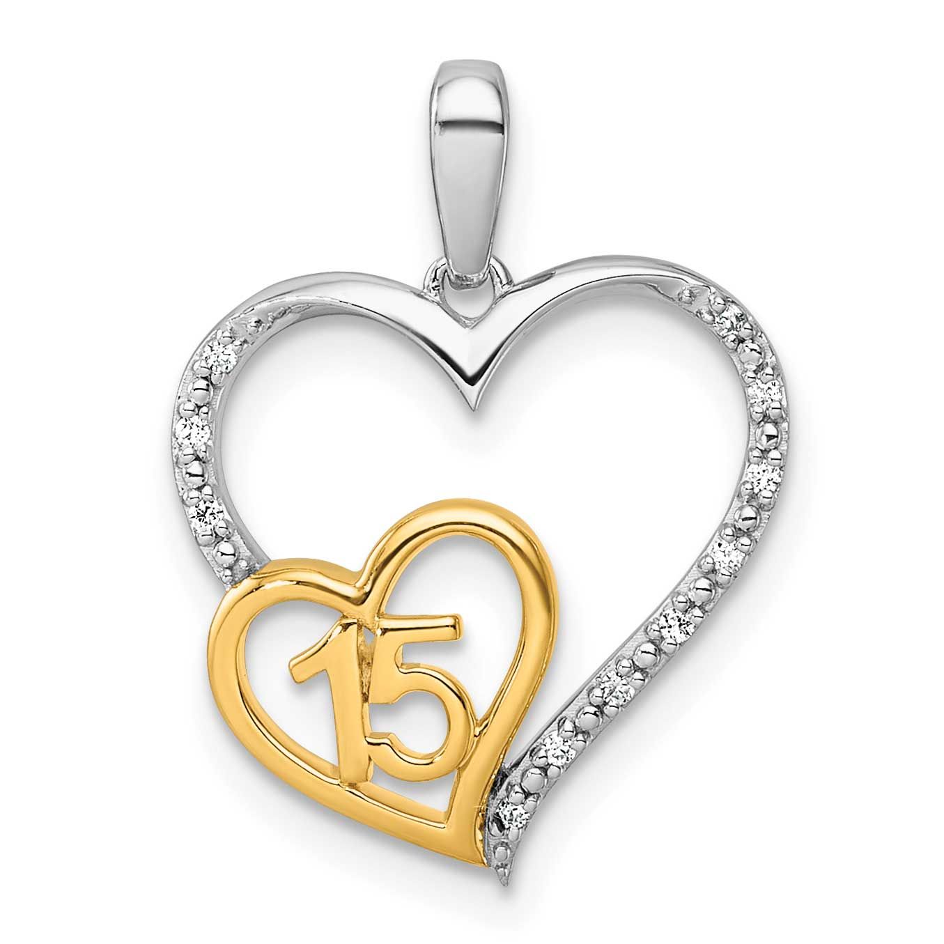 Diamond Quinceanera Heart Pendant 14K Two Tone Gold Polished, MPN: PM10196-005-WYAA, UPC:
