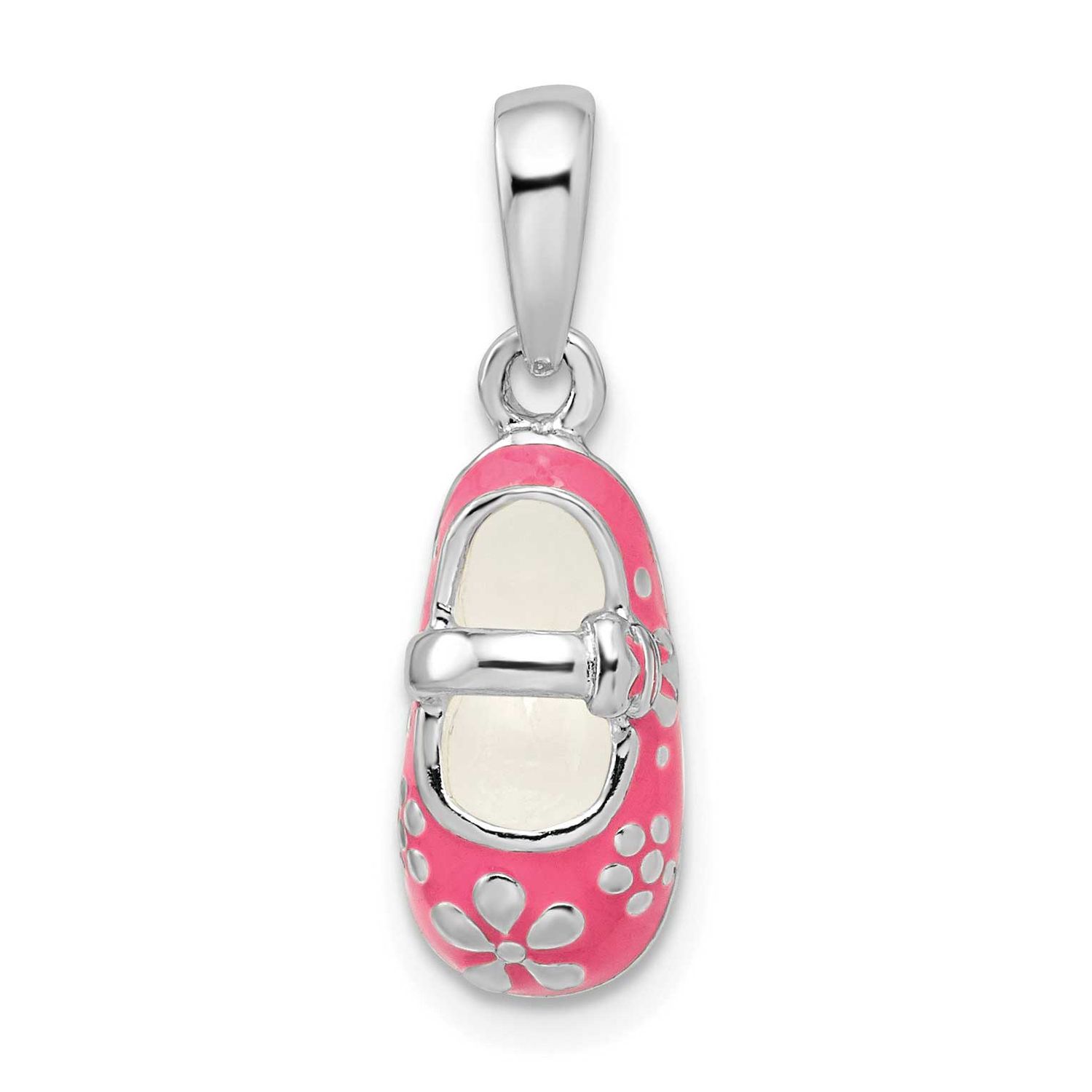 De-Ani 3D Pink Enameled Baby Shoe Pendant Sterling Silver Rhodium-Plated, MPN: QC10655, UPC: 637218…