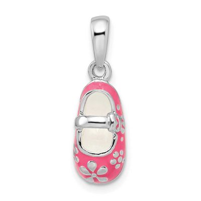 De-Ani 3D Pink Enameled Baby Shoe Pendant Sterling Silver Rhodium-Plated, MPN: QC10655, UPC: 637218…
