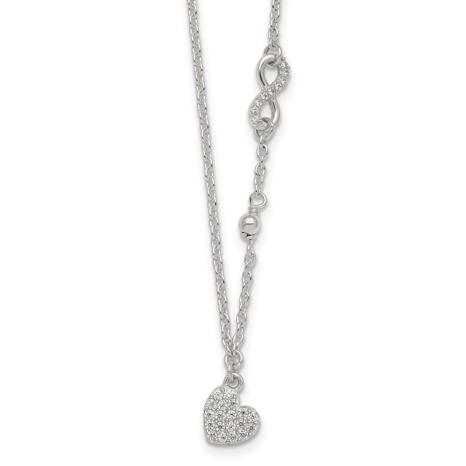 CZ Infinity and Heart with 2 Inch Extension Necklace Sterling Silver, MPN: QG7041-16, UPC: