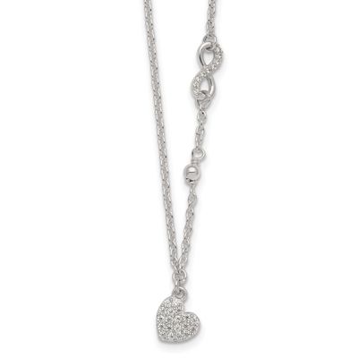 CZ Infinity and Heart with 2 Inch Extension Necklace Sterling Silver, MPN: QG7041-16, UPC: