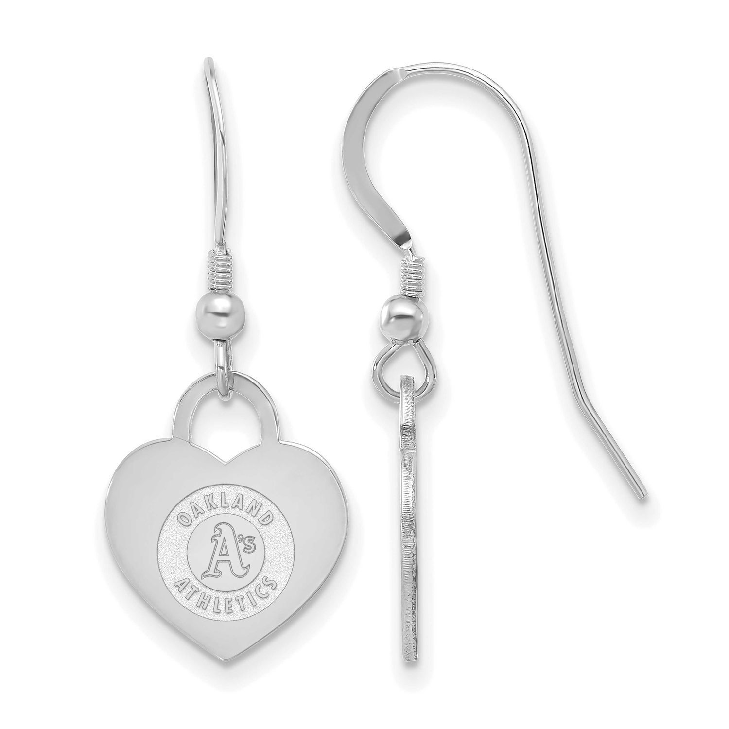 MLB Oakland Athletics Heart Dangle Earrings Sterling Silver Rhodium-plated, MPN: SS128ATH