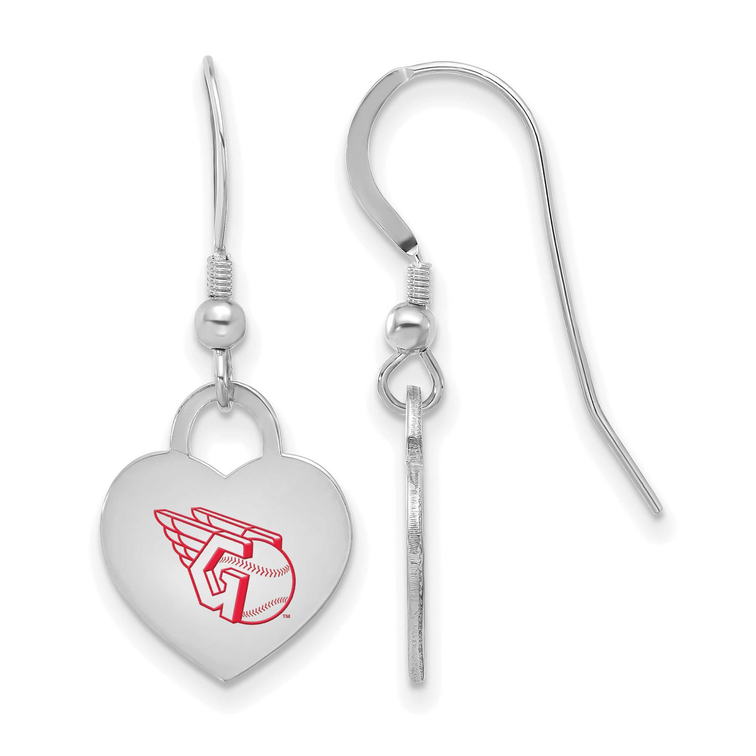 MLB Cleveland Guardians Enamel Heart Dangle Earrings Sterling Silver Rhodium-plated, MPN: SS129GUA