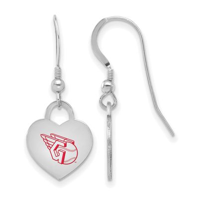 MLB Cleveland Guardians Enamel Heart Dangle Earrings Sterling Silver Rhodium-plated, MPN: SS129GUA