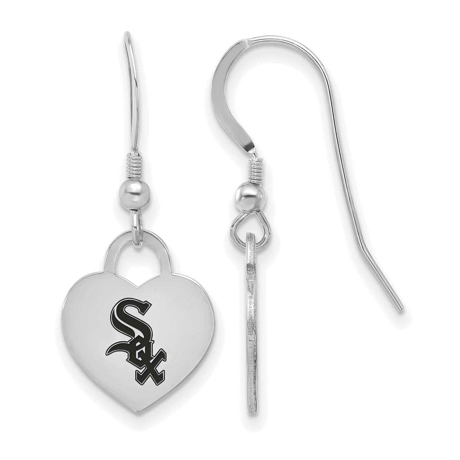 MLB Chicago White Sox Enamel Heart Dangle Earrings Sterling Silver Rhodium-plated, MPN: SS129WHI