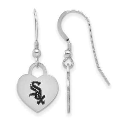 MLB Chicago White Sox Enamel Heart Dangle Earrings Sterling Silver Rhodium-plated, MPN: SS129WHI