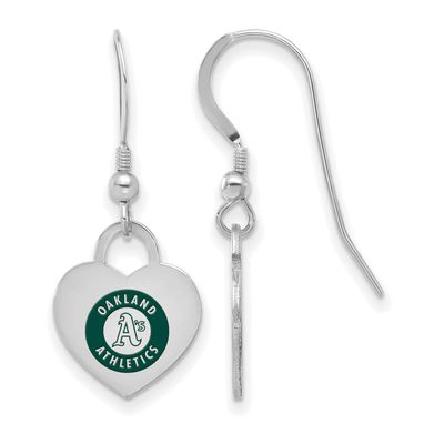 MLB Oakland Athletics Enamel Heart Dangle Earrings Sterling Silver Rhodium-plated, MPN: SS129ATH