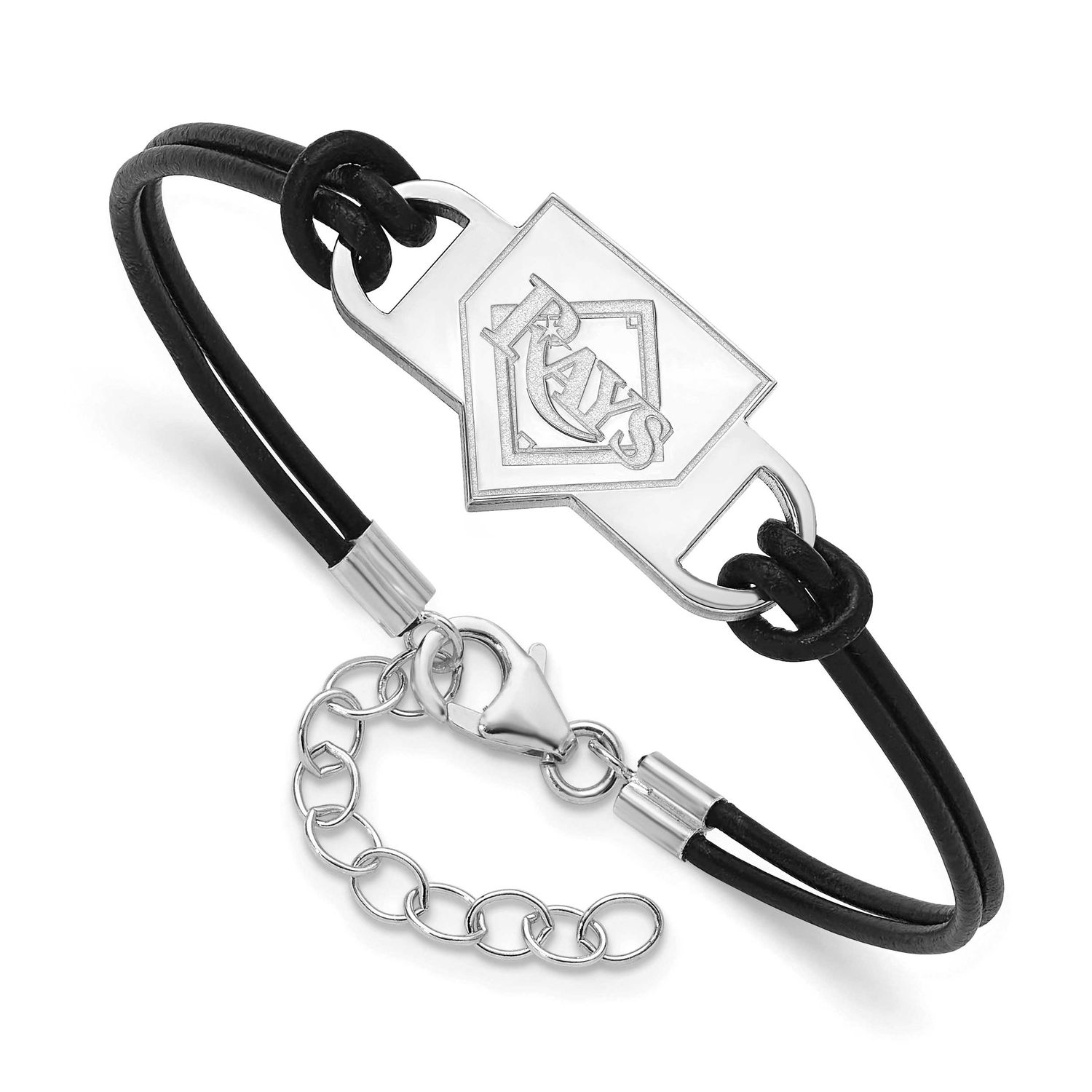 MLB Tampa Bay Rays Homeplate Leather Bracelet Sterling Silver Rhodium-plated, MPN: SS131DEV-7