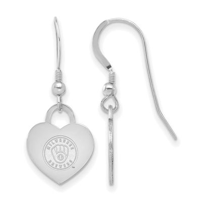 MLB Milwaukee Brewers Heart Dangle Earrings Sterling Silver Rhodium-plated, MPN: SS128BRE