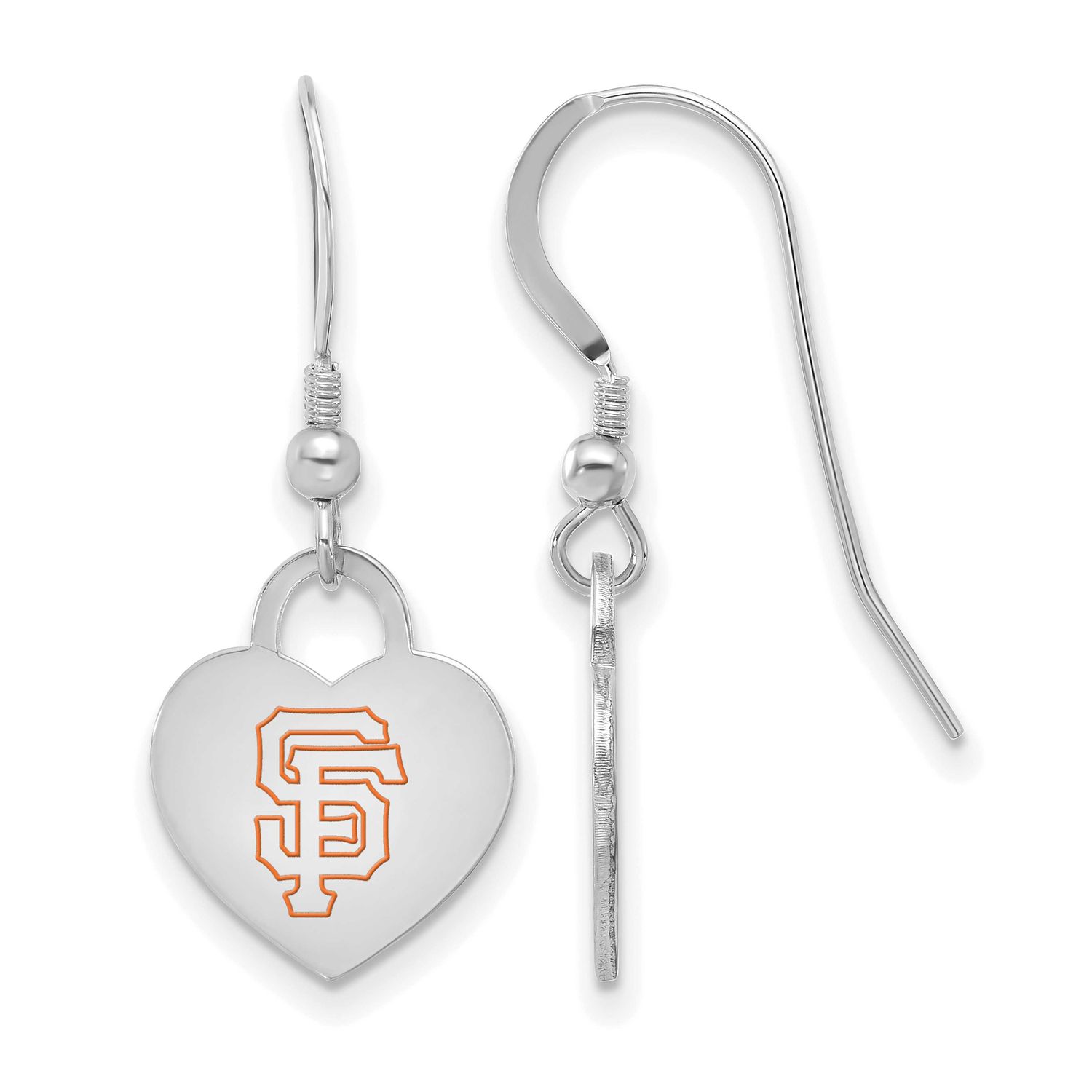 MLB San Francisco Giants Enamel Heart Dangl Earrings Sterling Silver Rhodium-plated, MPN: SS129GIT