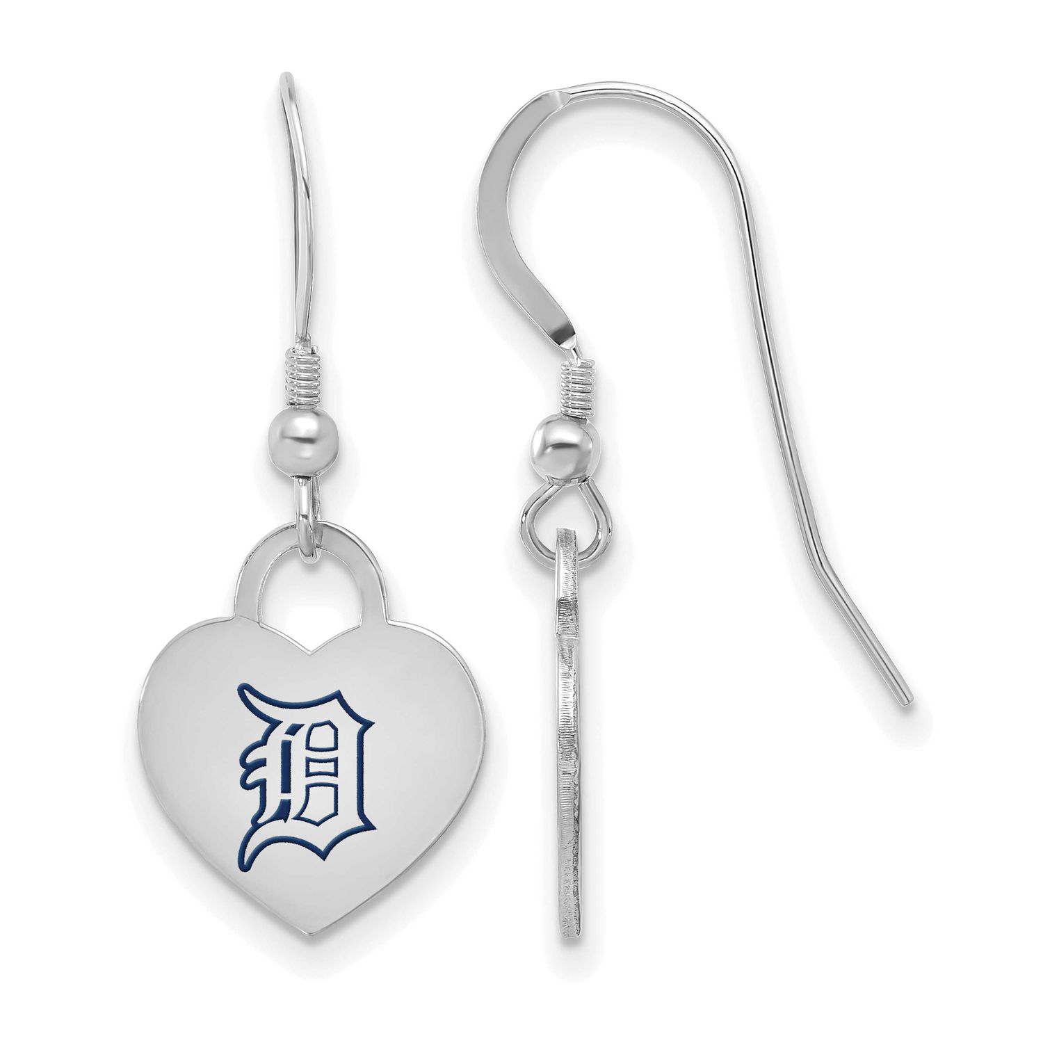 MLB Detroit Tigers Enamel Heart Dangle Earrings Sterling Silver Rhodium-plated, MPN: SS129TIG