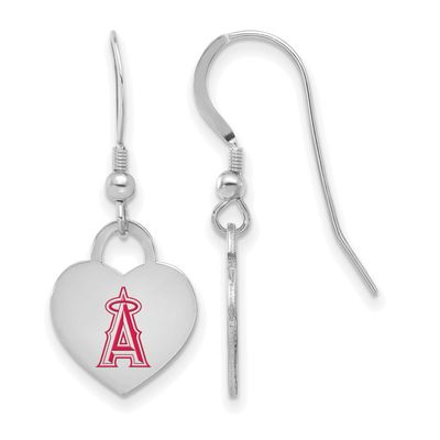 MLB Angels Enameled Heart Dangle Earrings Sterling Silver Rhodium-plated, MPN: SS129ANG