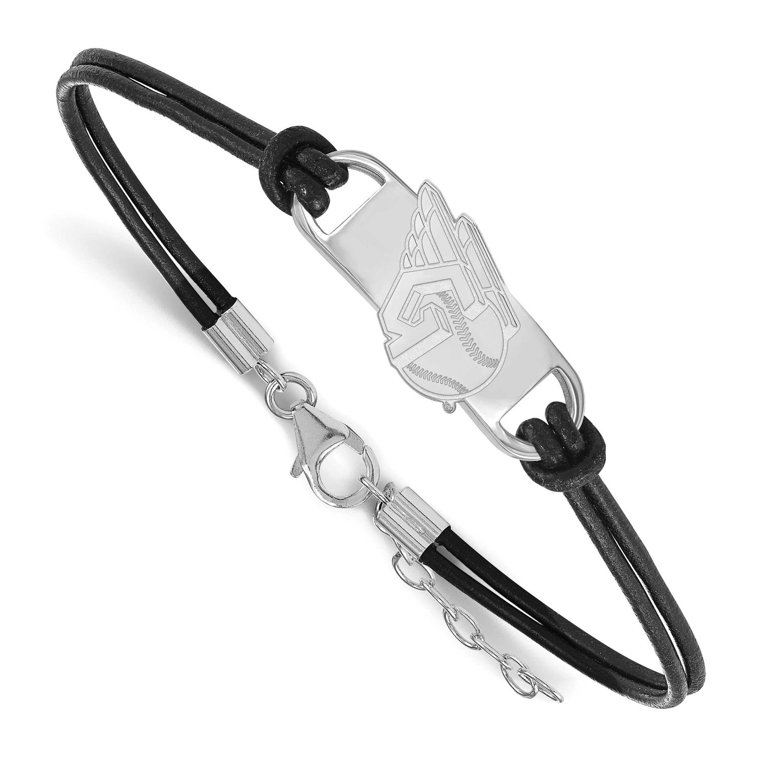 MLB Cleveland Guardians Small Center Leather Bracelet Sterling Silver Rhodium-plated, MPN: SS027GUA…
