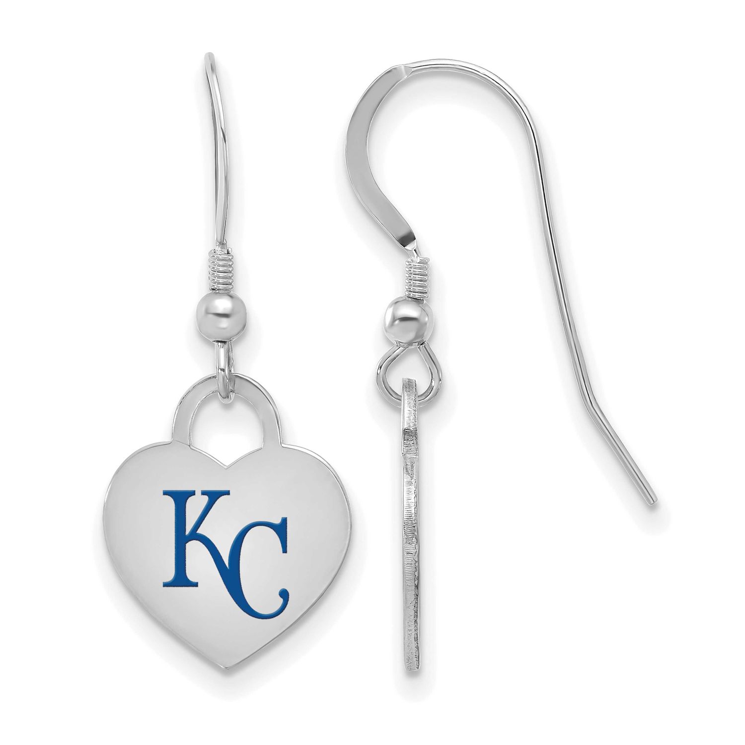 MLB Kansas City Royals Enamel Heart Dangle Earrings Sterling Silver Rhodium-plated, MPN: SS129ROY