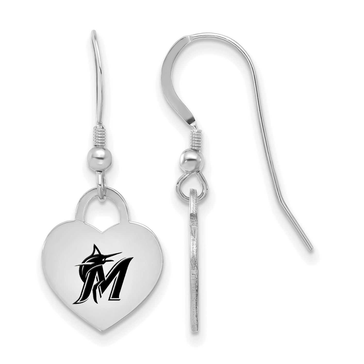 MLB Miami Marlins Enamel Heart Dangle Earrings Sterling Silver Rhodium-plated, MPN: SS129MIN