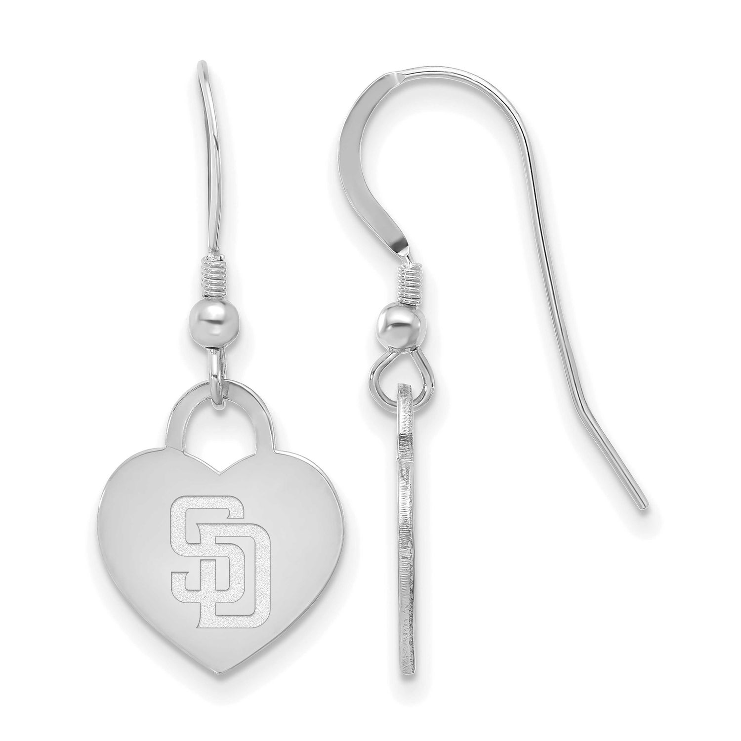 MLB San Diego Padres Heart Dangle Earrings Sterling Silver Rhodium-plated, MPN: SS128PAD