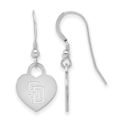 MLB San Diego Padres Heart Dangle Earrings Sterling Silver Rhodium-plated, MPN: SS128PAD
