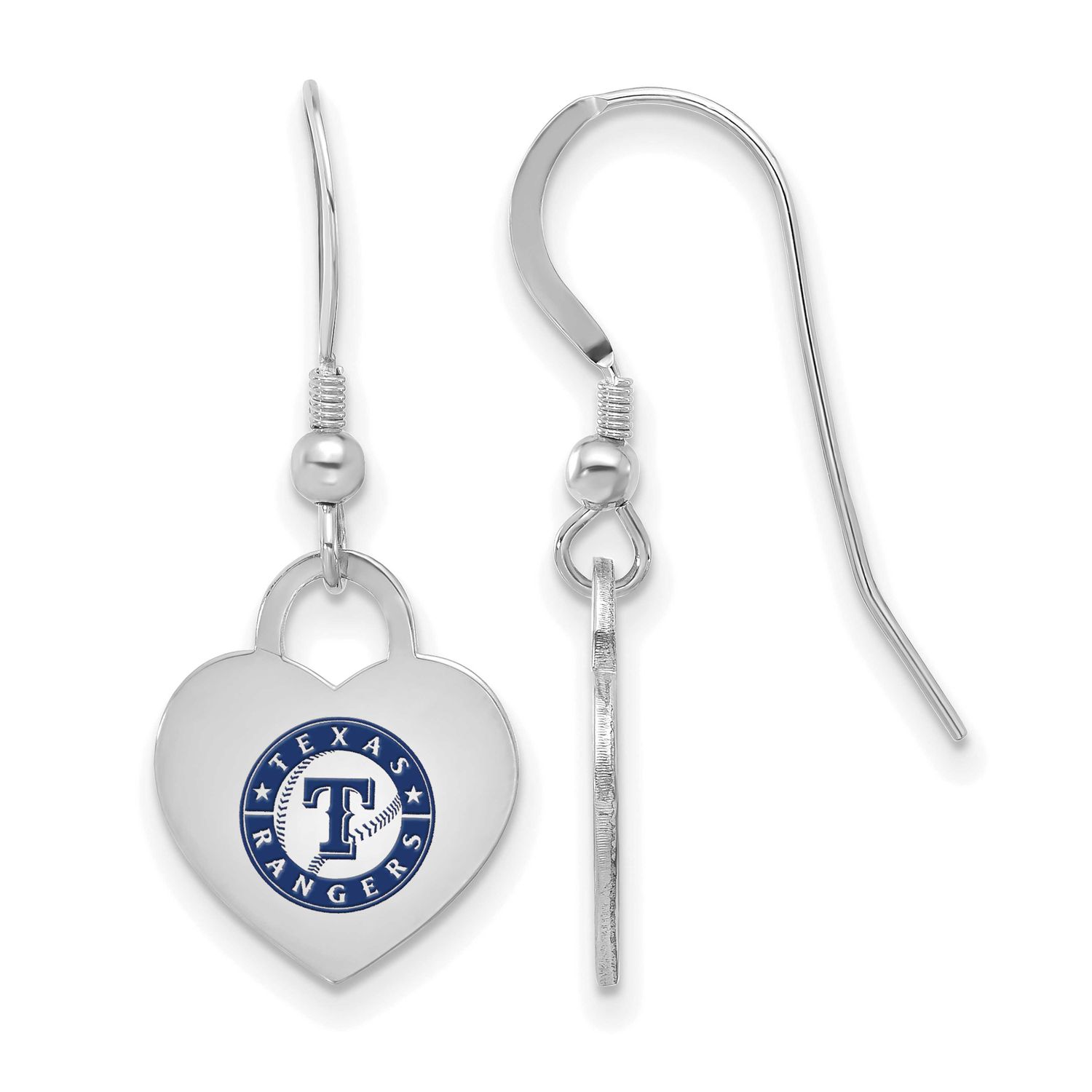 MLB Texas Rangers Enamel Heart Dangle Earrings Sterling Silver Rhodium-plated, MPN: SS129RAN