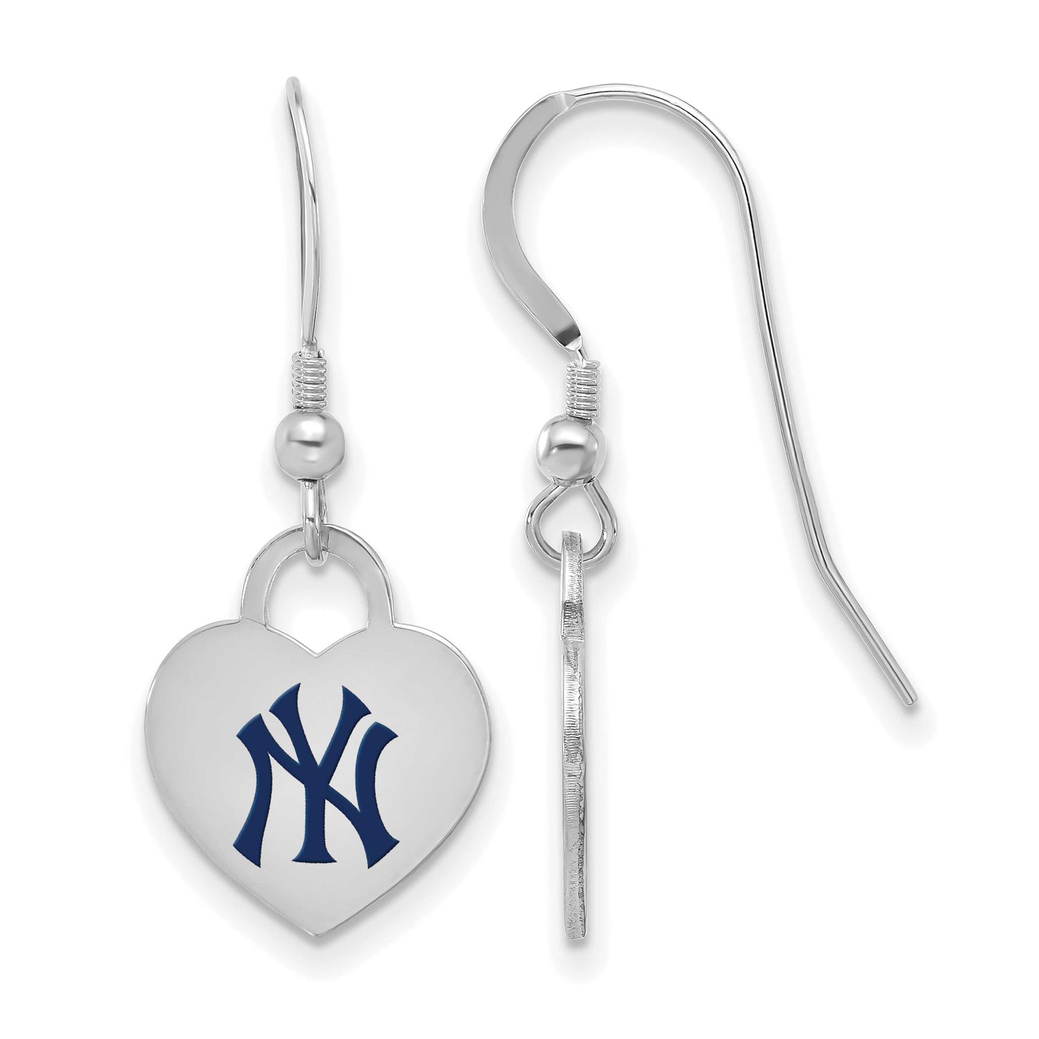 MLB New York Yankees Enamel Heart Dangle Earrings Sterling Silver Rhodium-plated, MPN: SS129YAN