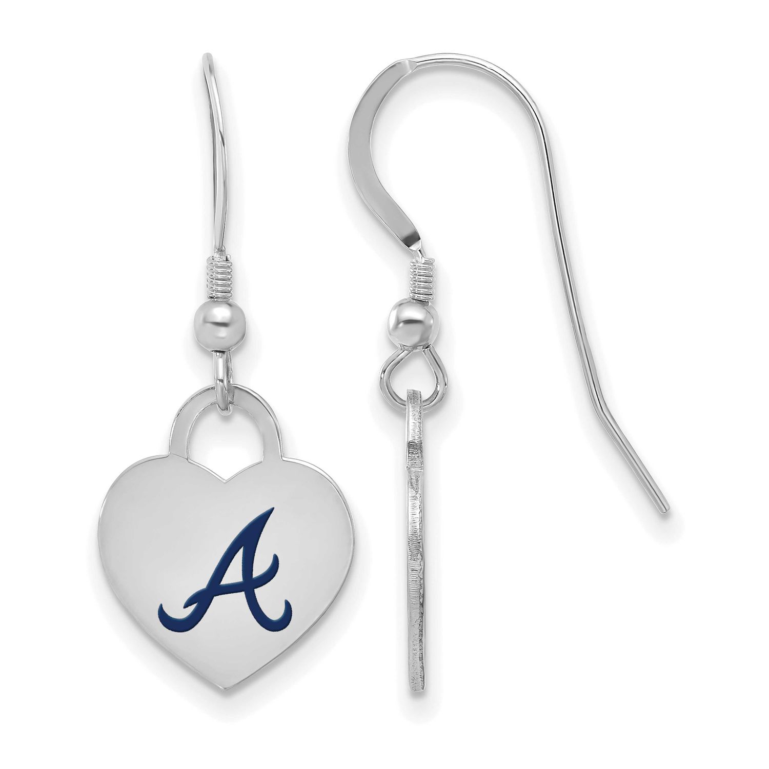 MLB Atlanta Braves Enamel Heart Dangle Earrings Sterling Silver Rhodium-plated, MPN: SS129BRA